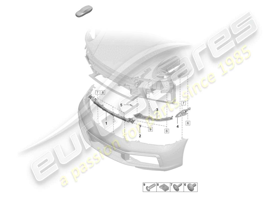 porsche 2021 (992-1) bumper front fasteners parts diagram