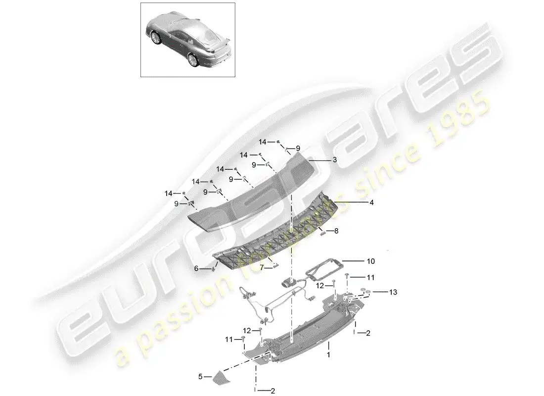 porsche 2016 (991-1 r/gt3/rs) rear spoiler parts diagram