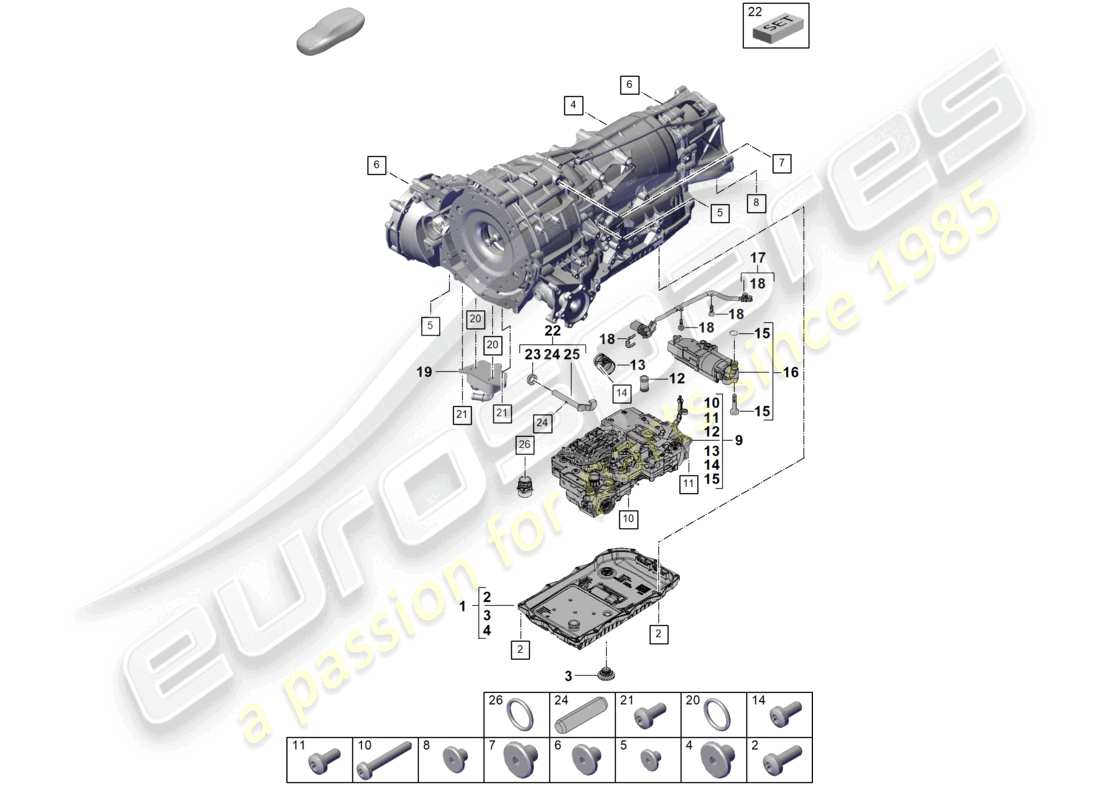 porsche 2023 (cayenne e3 pa) 8-speed automatic gearbox for four-wheel drive mechatronic with software oil pump gear oil cooler transmission oil sump part diagram