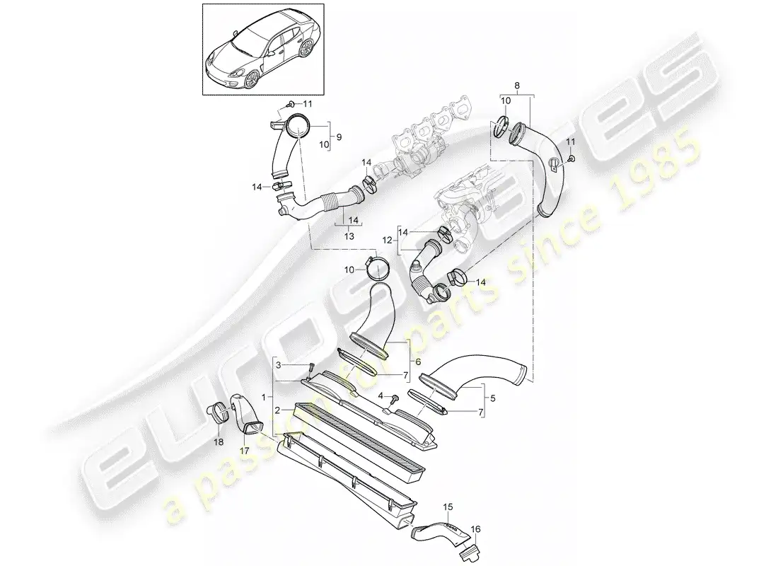 porsche 2010 (panamera 970) air cleaner system parts diagram