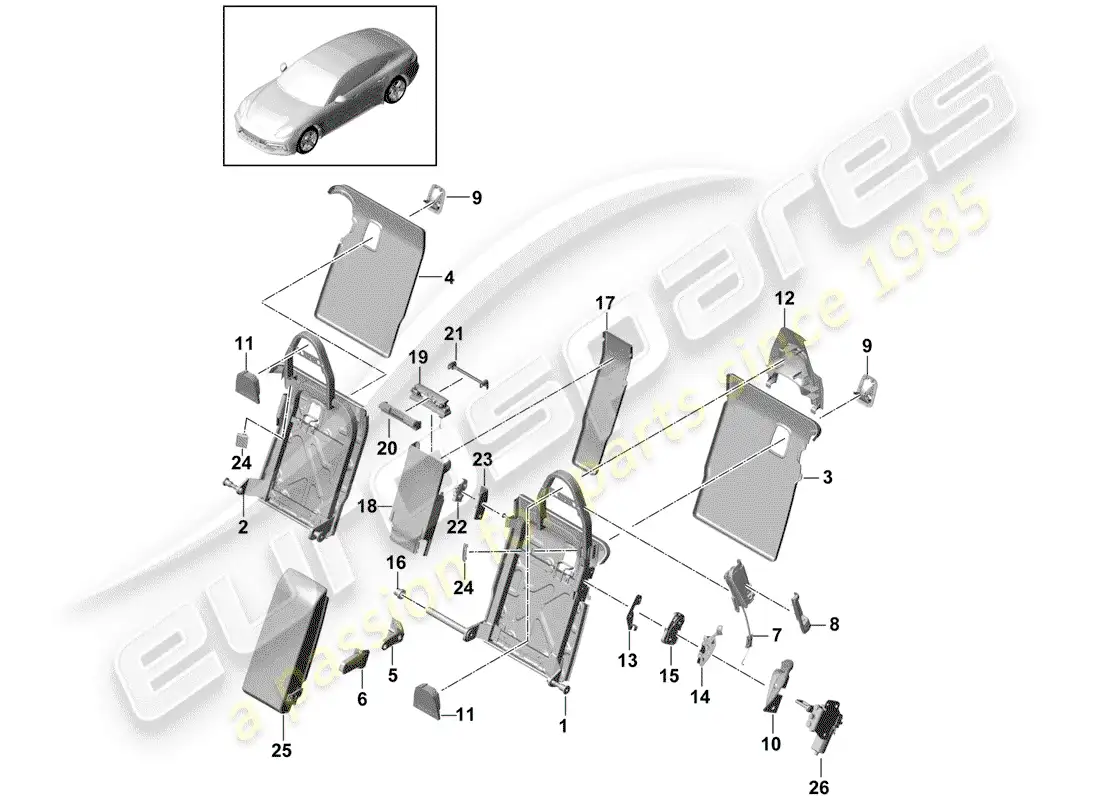 porsche 2018 (panamera 971-1) back seat backrest parts diagram