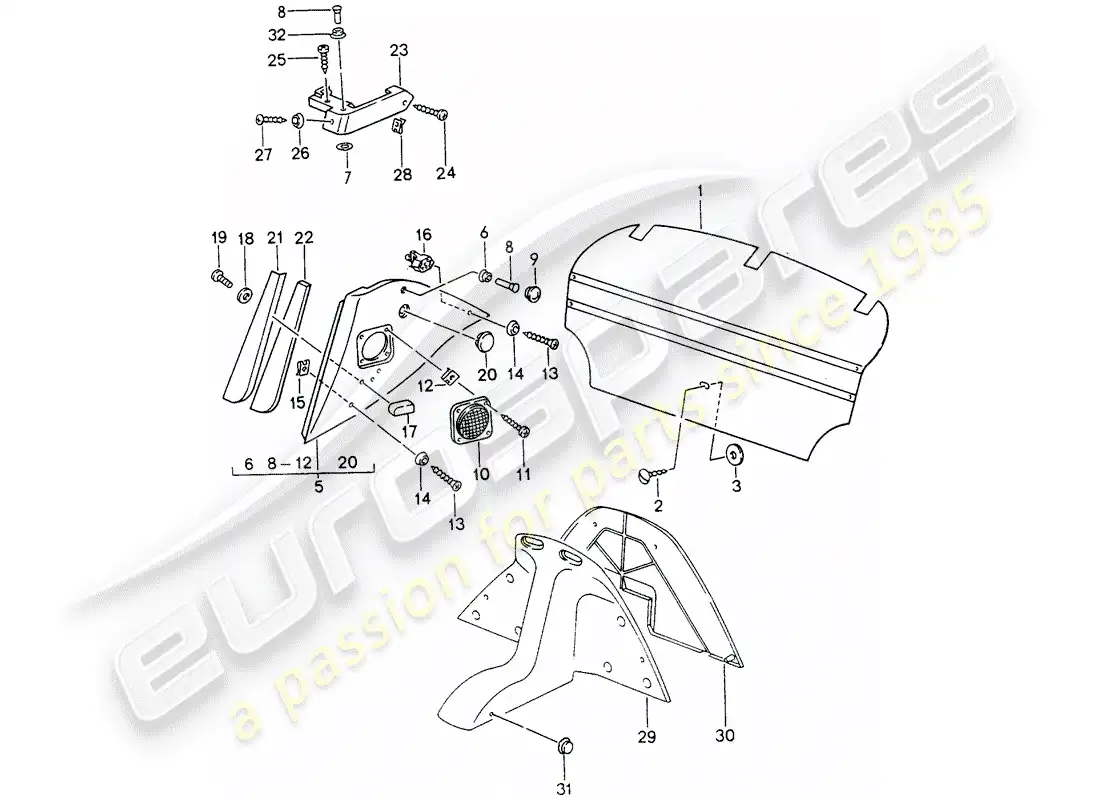 porsche 1995 (993) interior equipment parts diagram