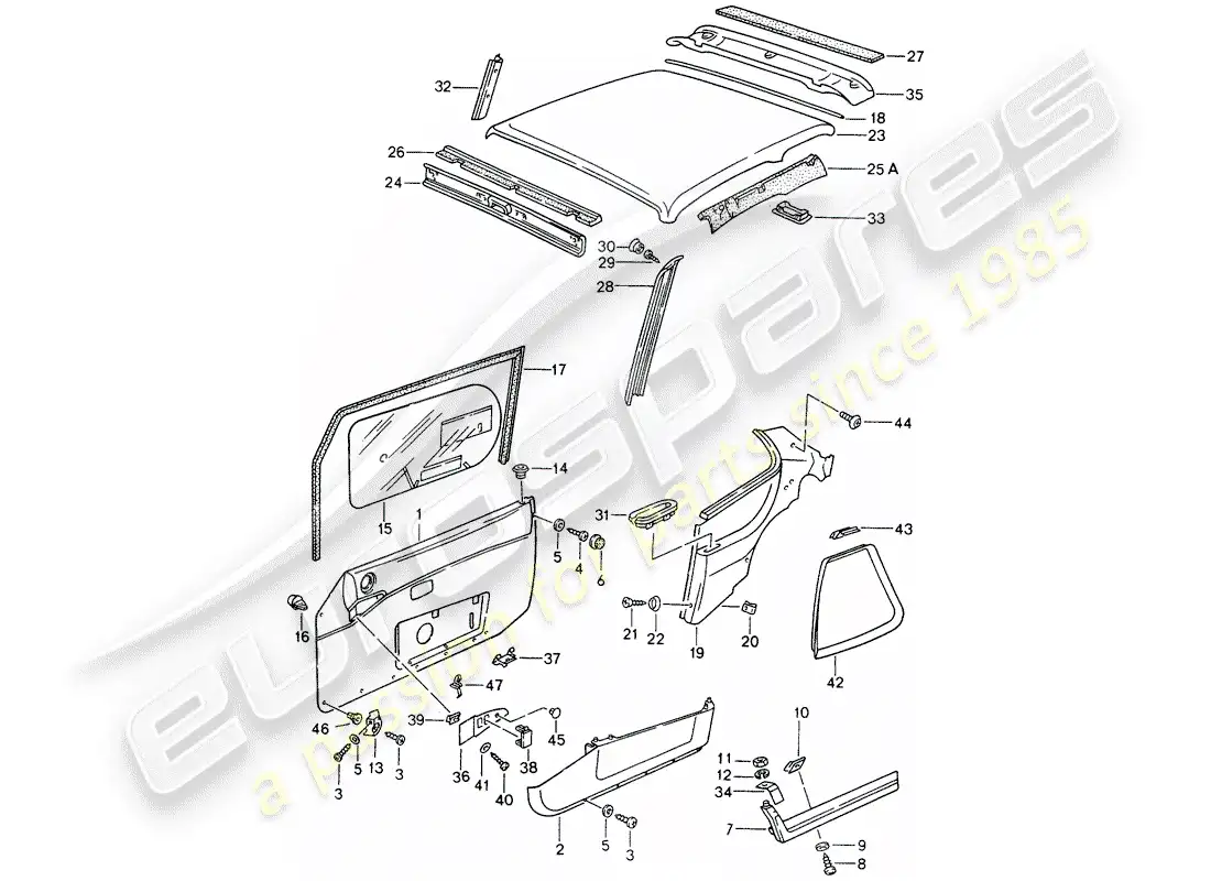porsche 1994 (968) door panel - roof trim panel parts diagram
