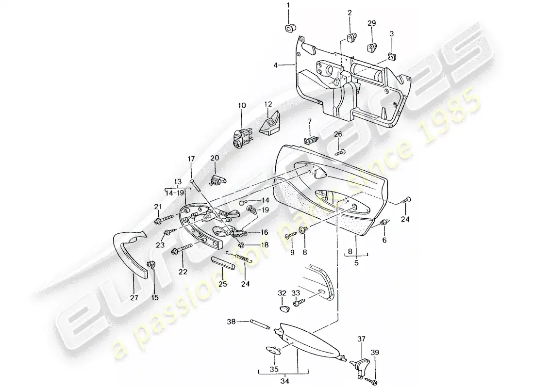 porsche 2000 (996) door panel - accessories parts diagram