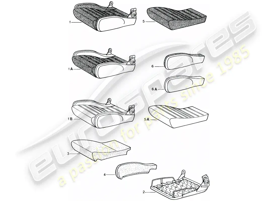porsche 1982 (944) sports seat - seat cushion - single parts parts diagram
