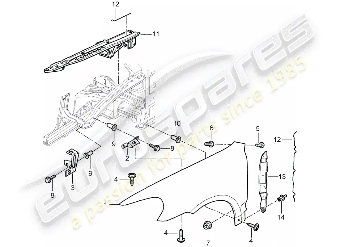porsche 2009 (cayenne e1 9pa) fender part diagram