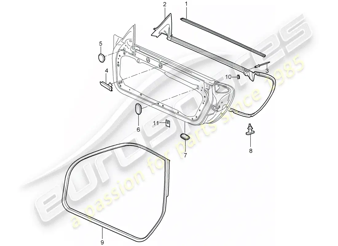 porsche 2008 (987 cayman) door seal parts diagram