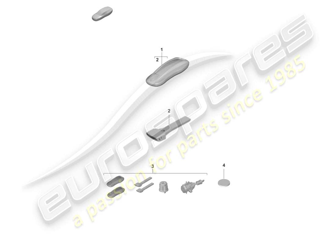 porsche 2026 (taycan 9j1-2) handheld transmitter emergency key with specific lock part diagram