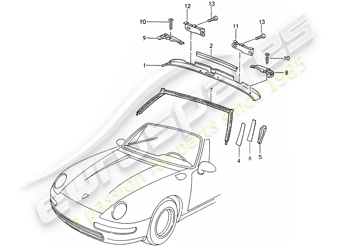porsche 1994 (993) windshield frame - accessories parts diagram