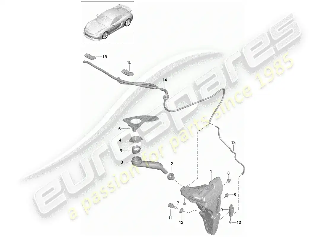 porsche 2016 (981 cayman gt4) windshield washer unit parts diagram