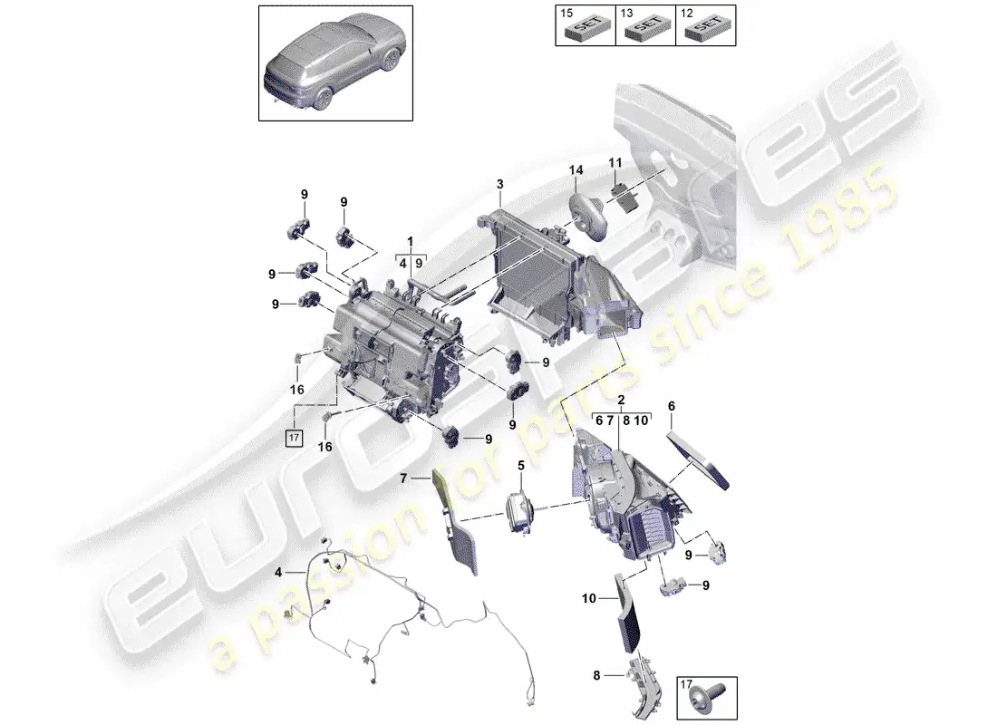 porsche 2020 (cayenne e3 9ya/9yb) air conditioner parts diagram