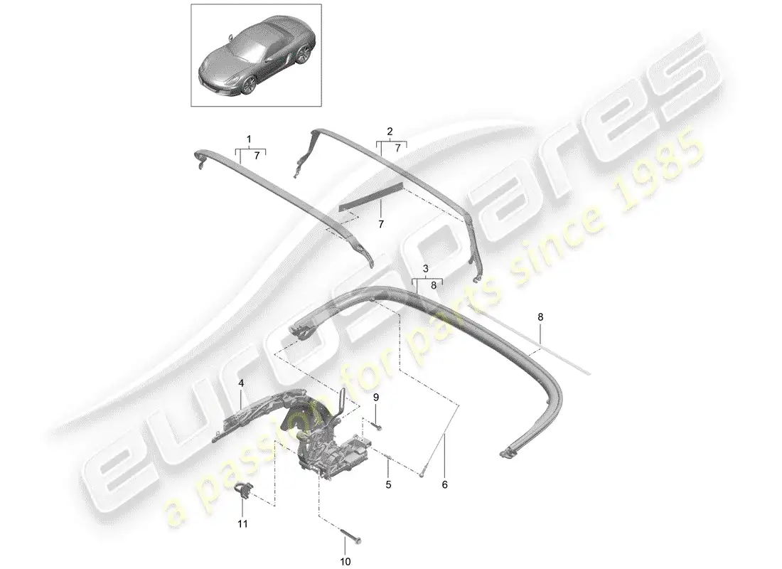 porsche 2014 (981 boxster) top frame parts diagram
