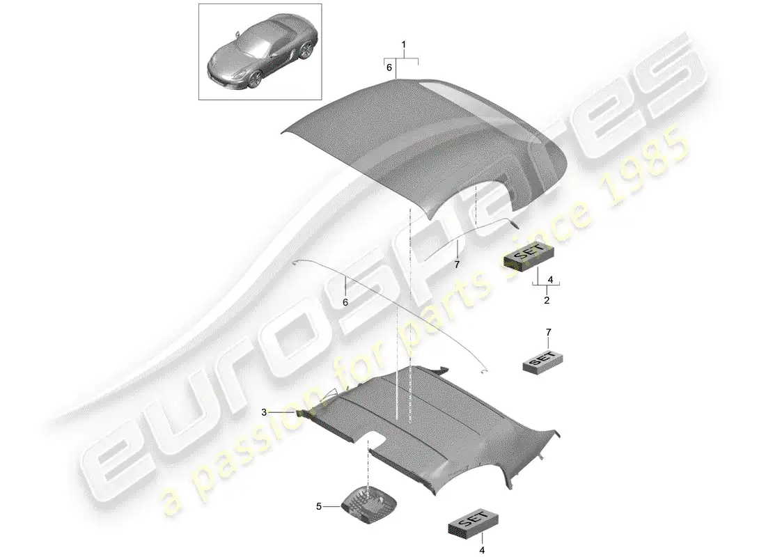 porsche 2014 (981 boxster) convertible top covering parts diagram