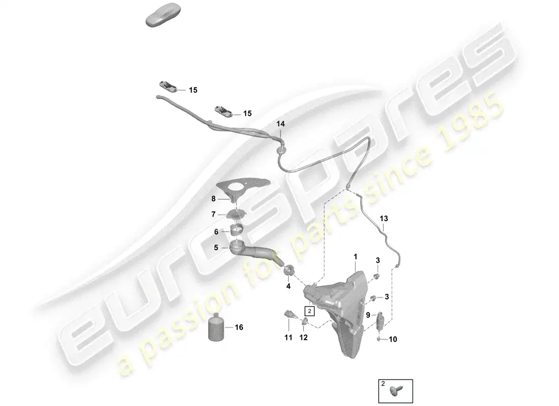 porsche 2020 (718 boxster spyder) windshield washer unit parts diagram