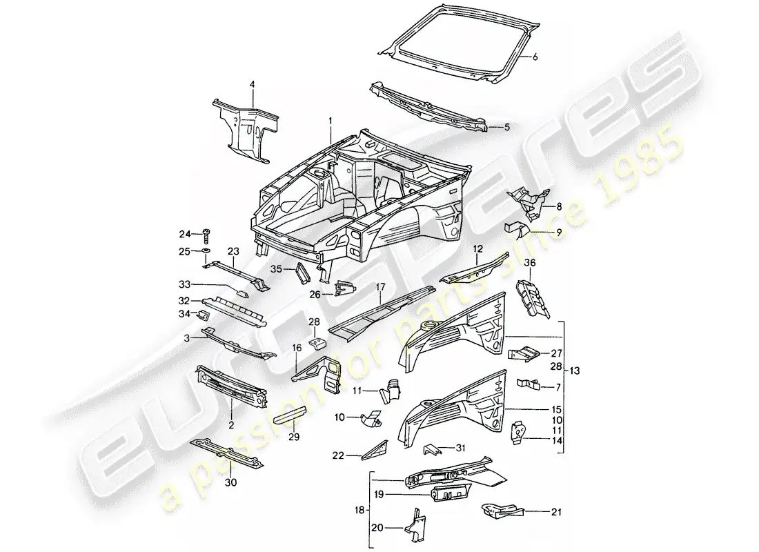 porsche 1994 (968) body front section parts diagram