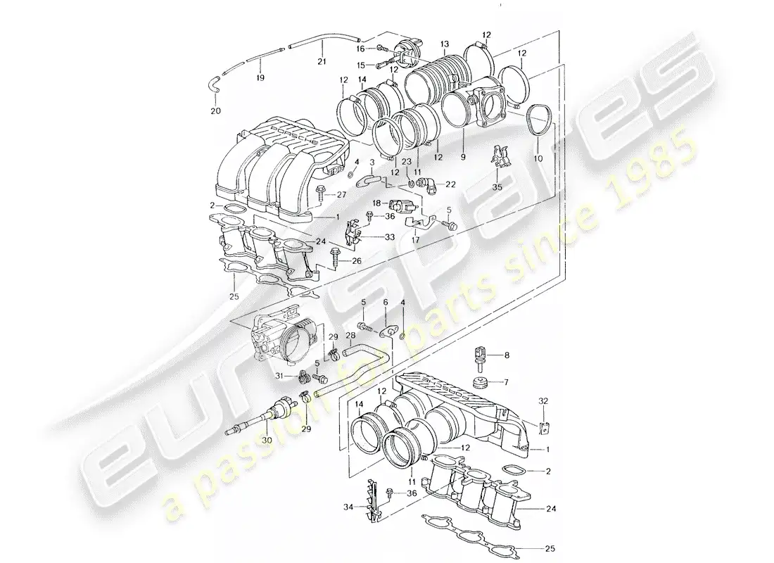 porsche 2001 (996) intake air distributor parts diagram