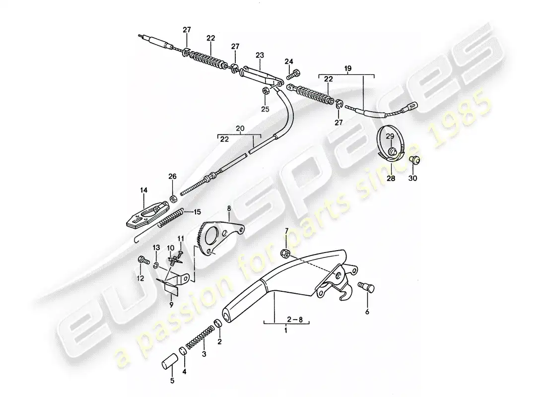 porsche 1995 (968) hand brake lever parts diagram