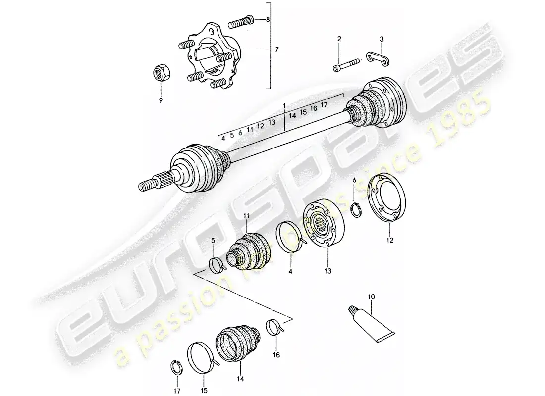 porsche 1995 (993) drive shaft - rear-wheel hub parts diagram