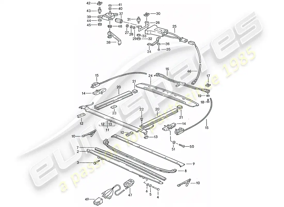 porsche 1988 (928) sunroof - electrically adjustable parts diagram