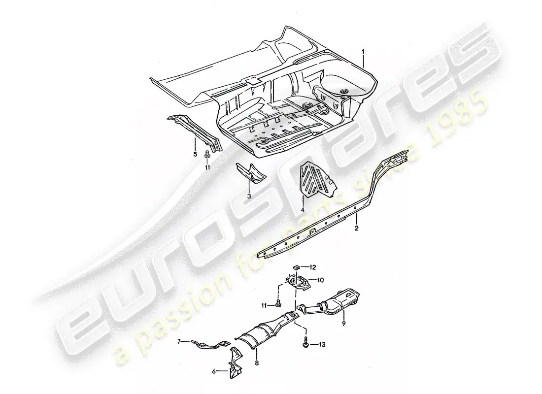 porsche 1993 (928) floor pan - frame parts diagram