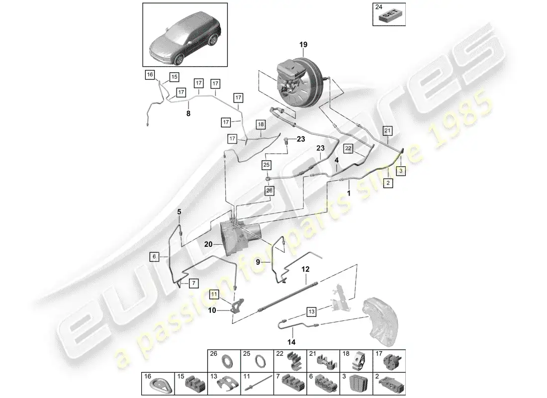 porsche 2020 (cayenne e3 9ya/9yb) brake line part diagram