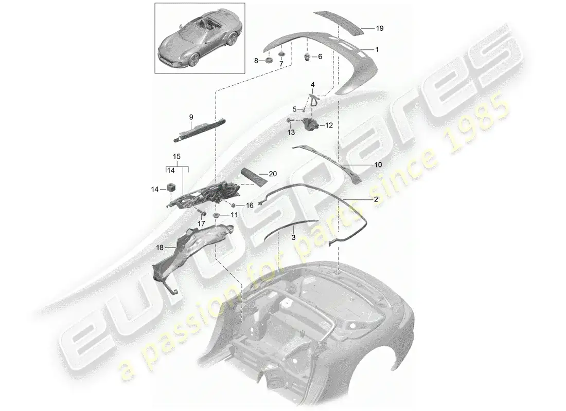 porsche 2014 (991-1 turbo) top stowage box parts diagram