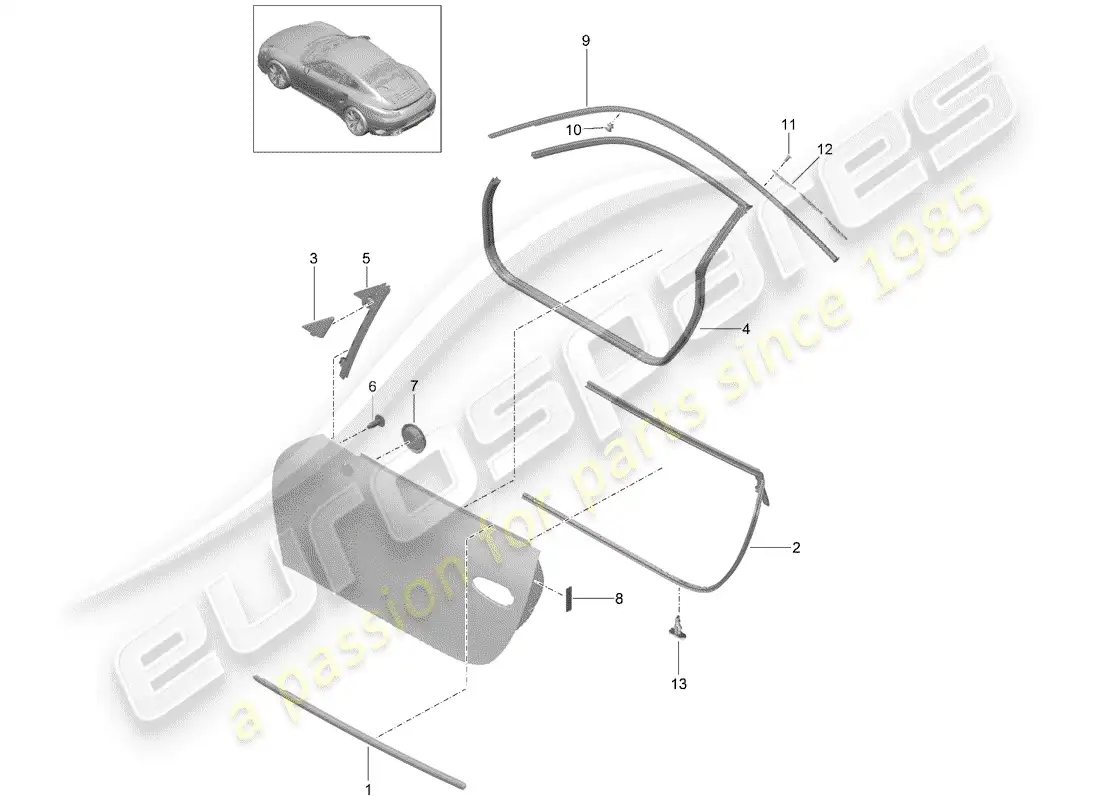 porsche 2016 (991-1 turbo) door seal parts diagram