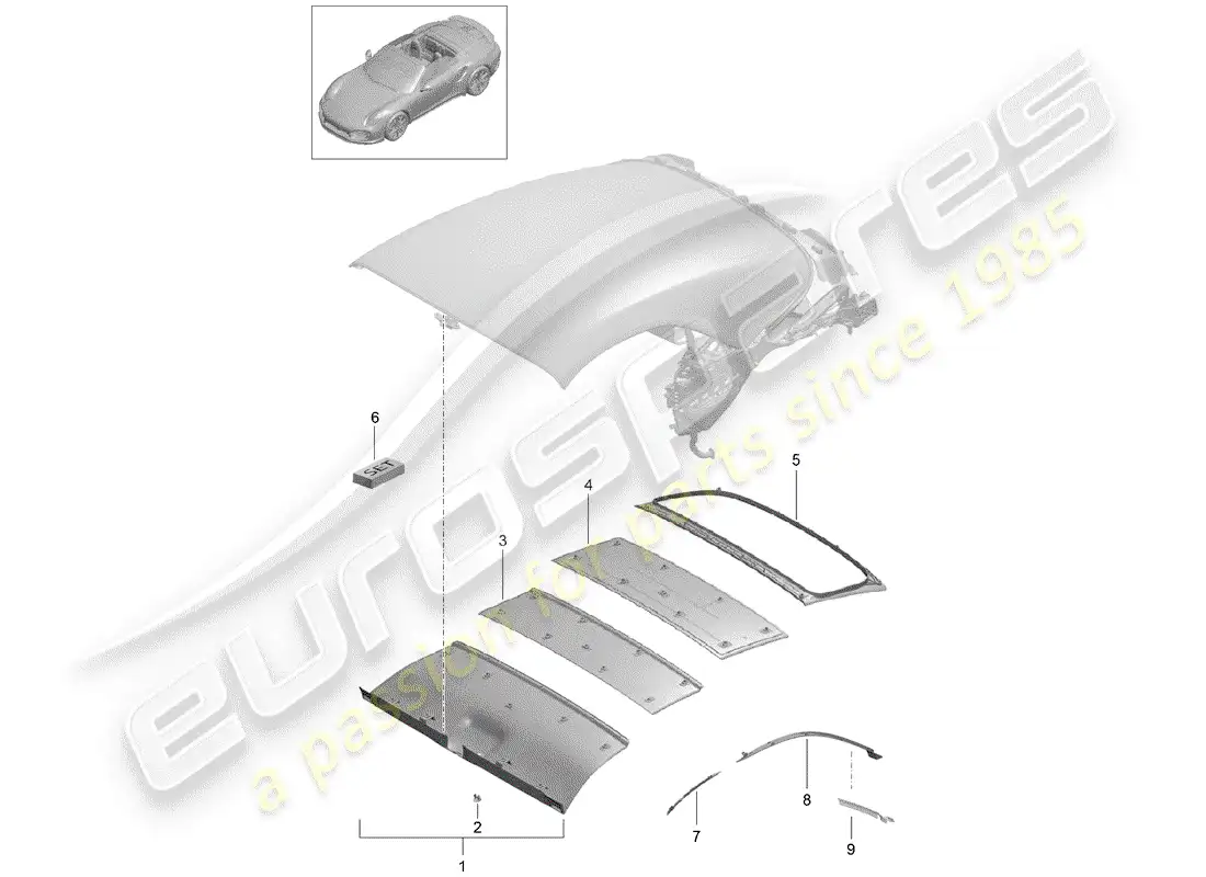 porsche 2016 (991-1 turbo) convertible top parts diagram