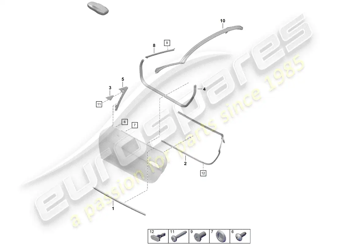 porsche 2020 (718 boxster spyder) door seal parts diagram
