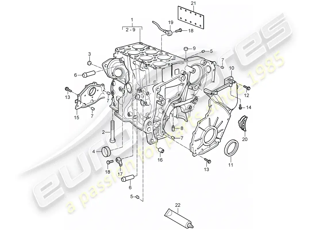porsche 2009 (cayenne e1 9pa) crankcase part diagram