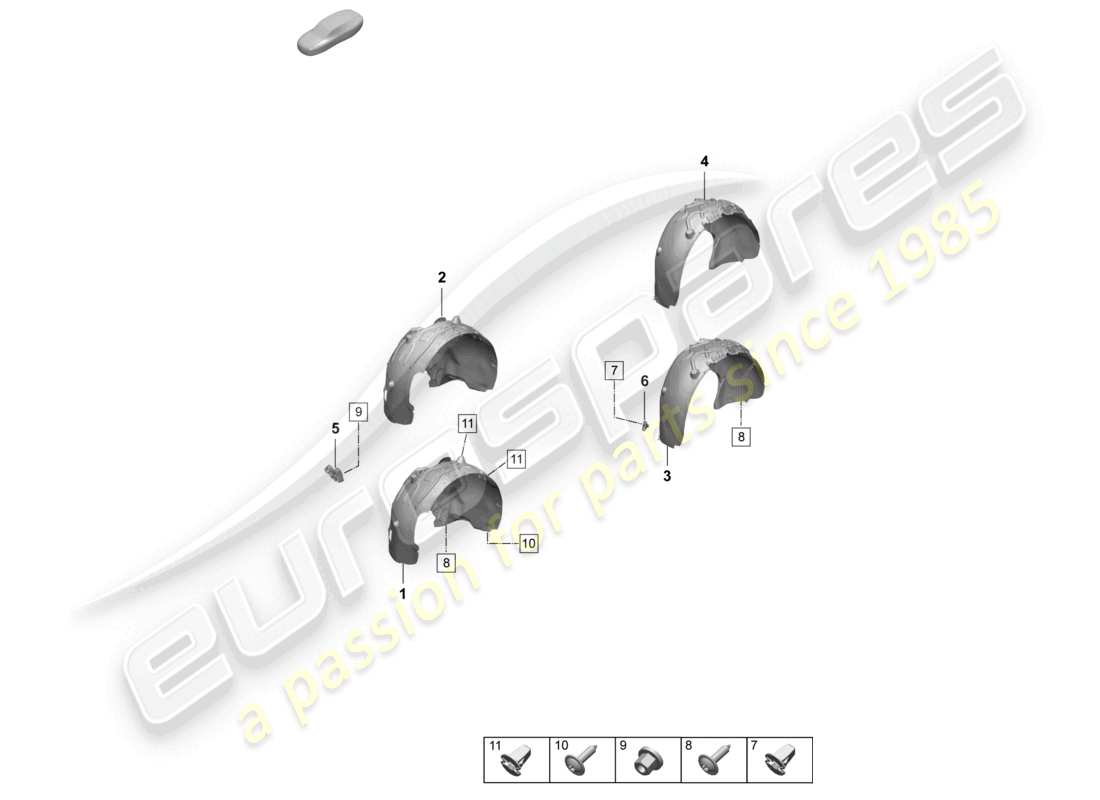 porsche 2025 (macan-e) wheel housing liner front and rear accessories part diagram