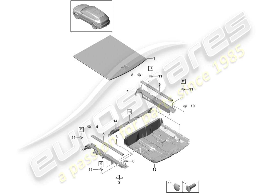 porsche 2023 (cayenne e3 9ya/9yb) trim luggage compartment trim bottom plate part diagram
