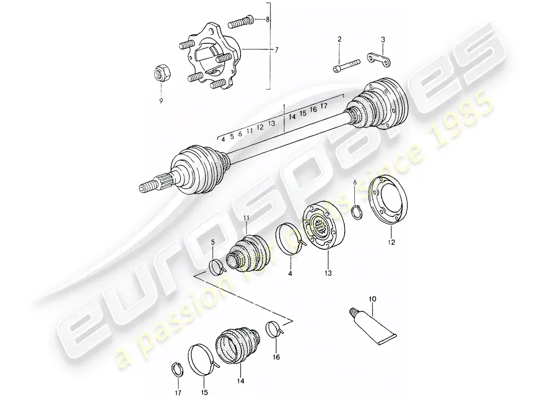porsche 1990 (964) drive shaft - rear-wheel hub parts diagram