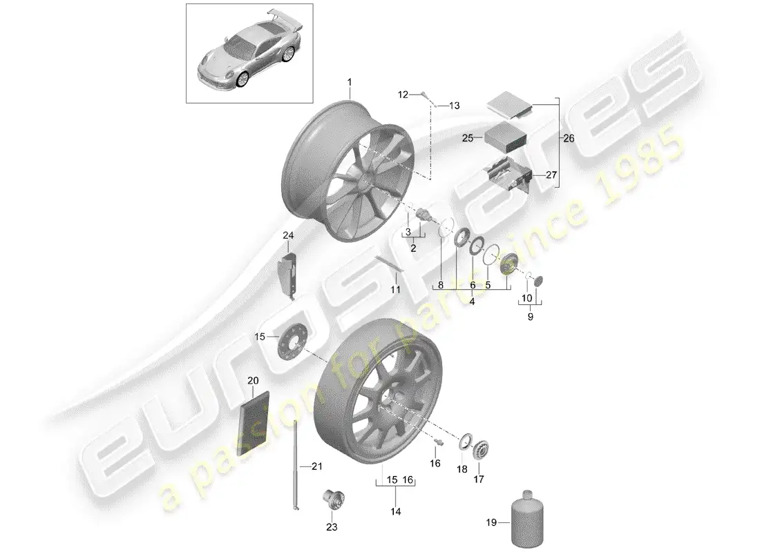 porsche 2017 (991-2 turbo) alloy wheel parts diagram