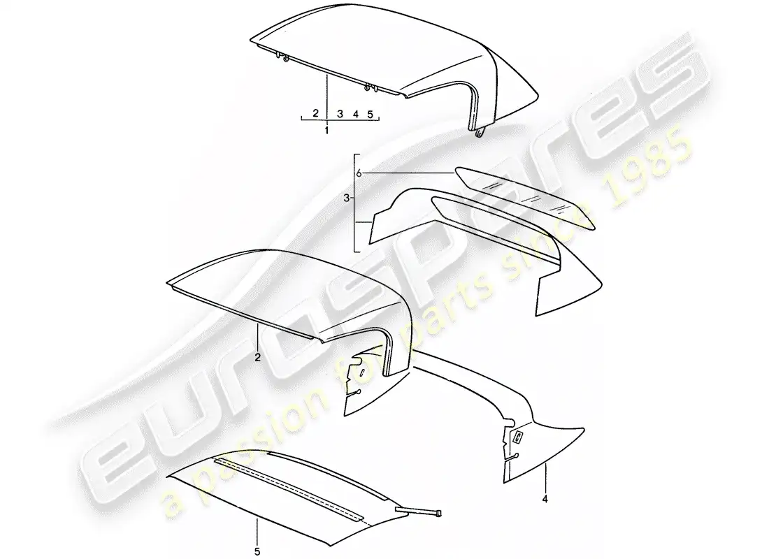 porsche 1993 (968) convertible top - convertible top covering parts diagram