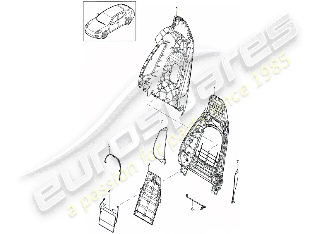 porsche 2012 (panamera 970) backrest shell parts diagram
