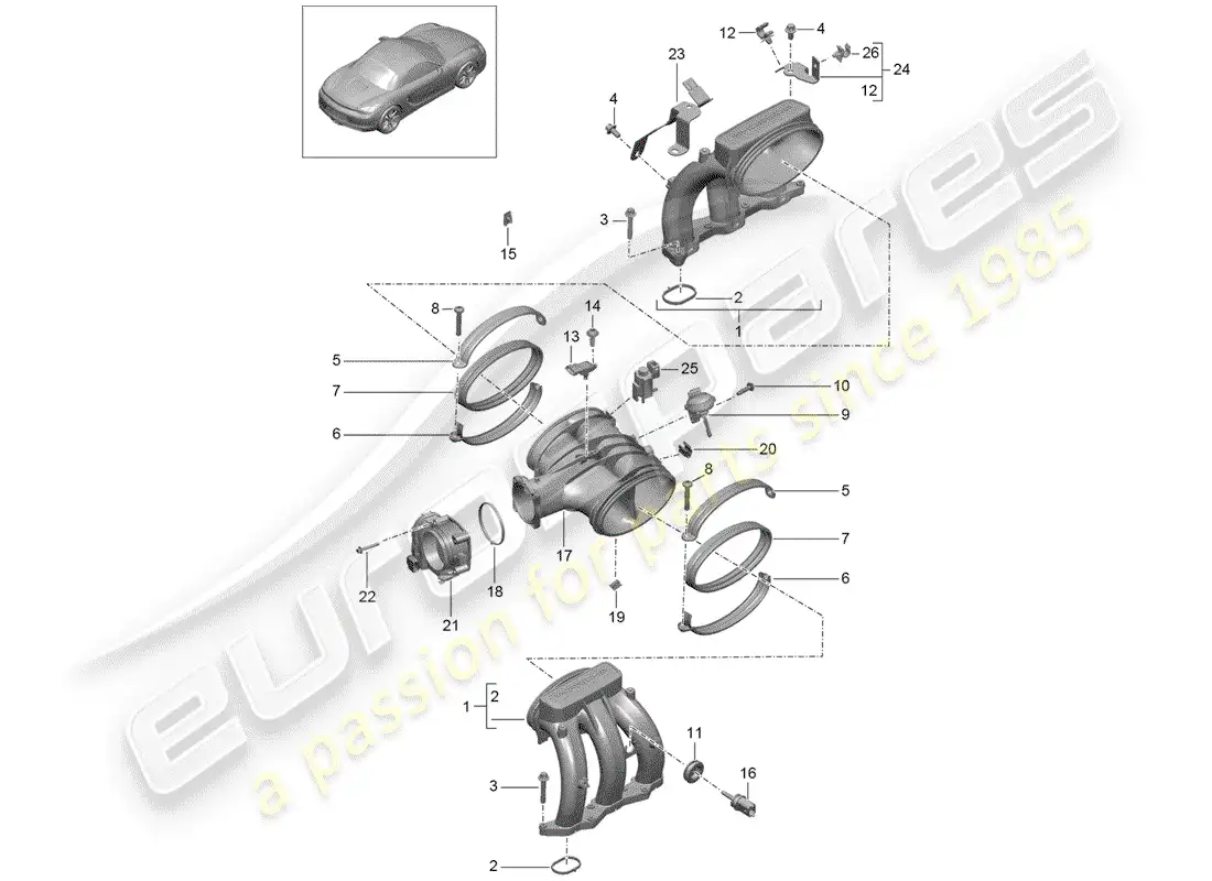 porsche 2013 (981 boxster) intake air distributor parts diagram