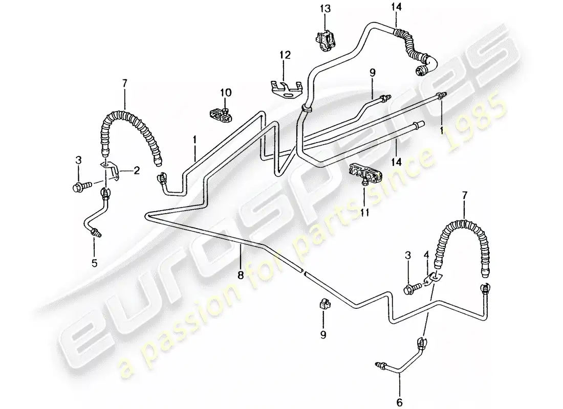 porsche 2002 (986 boxster) brake line - underbody - rear axle - vacuum line parts diagram