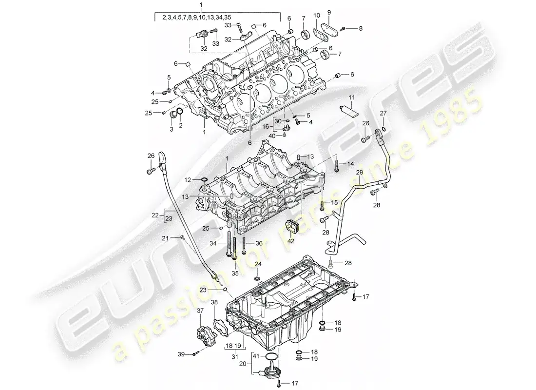 porsche 2005 (cayenne e1 9pa) crankcase parts diagram
