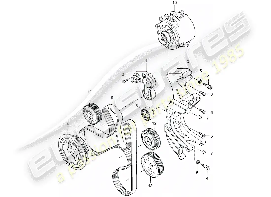 porsche 2005 (cayenne e1 9pa) belt tensioning damper parts diagram