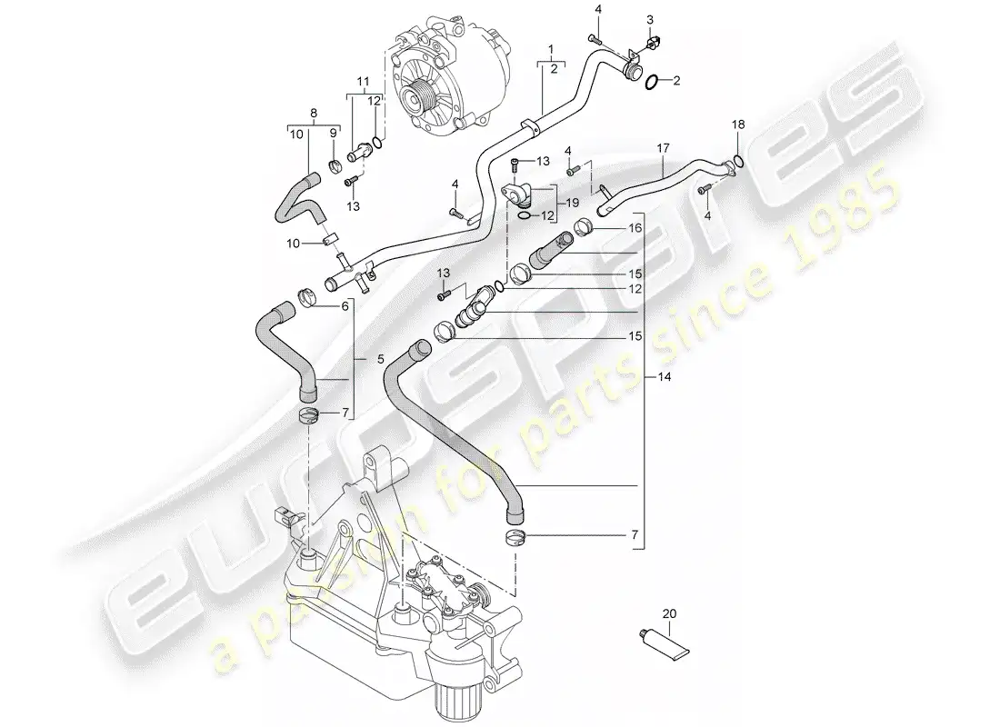 porsche 2005 (cayenne e1 9pa) water cooling part diagram