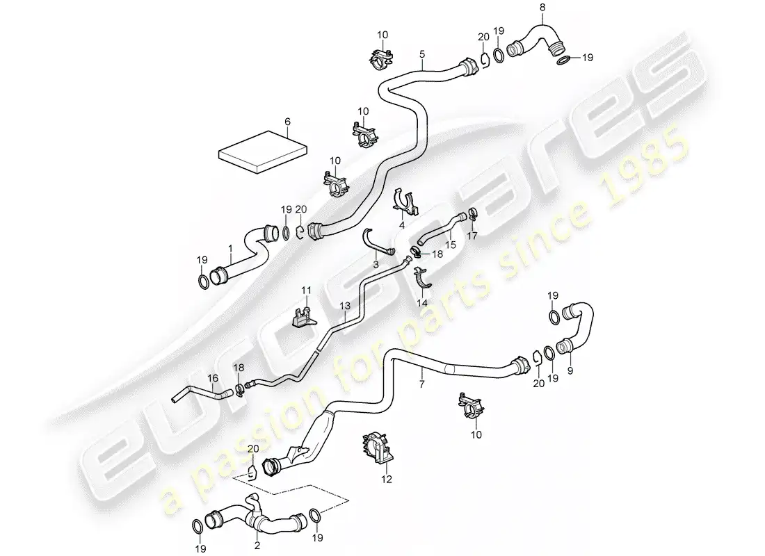 porsche 2010 (997-2 gt3) water cooling 1 part diagram