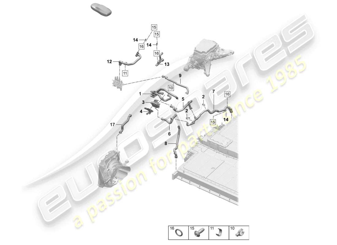 porsche 2026 (taycan 9j1-2) drive cooling front axle high-voltage battery part diagram