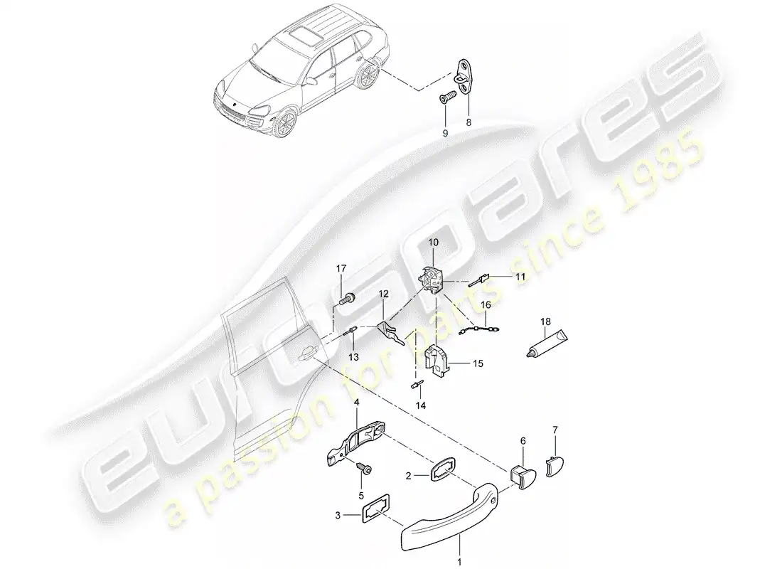 porsche 2009 (cayenne e1 9pa) door handle part diagram