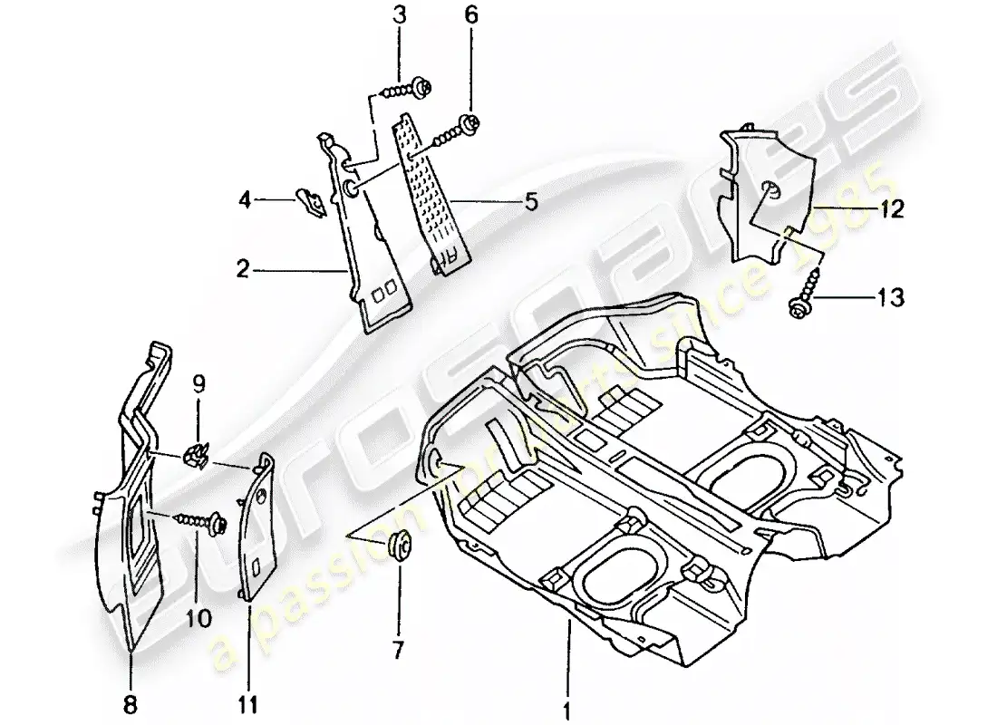porsche 2000 (996) floor cover - trims parts diagram