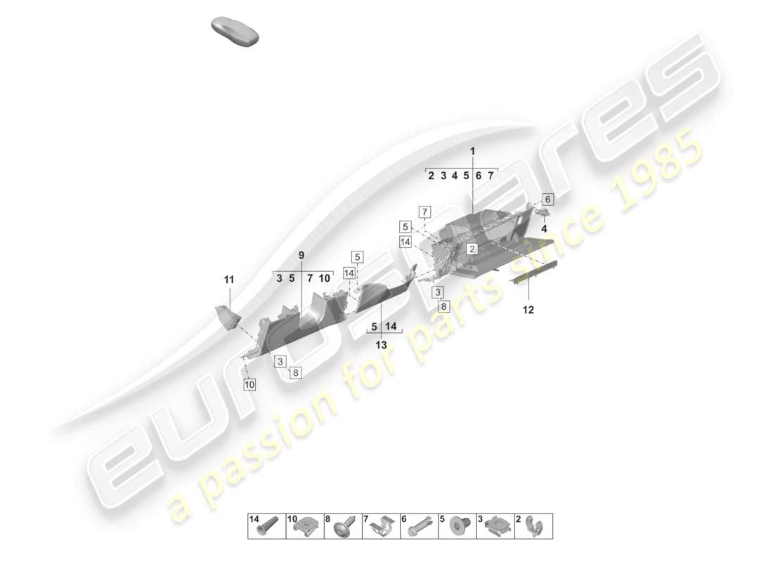 porsche 2023 (taycan 9j1-1) glove box and trims lower part diagram