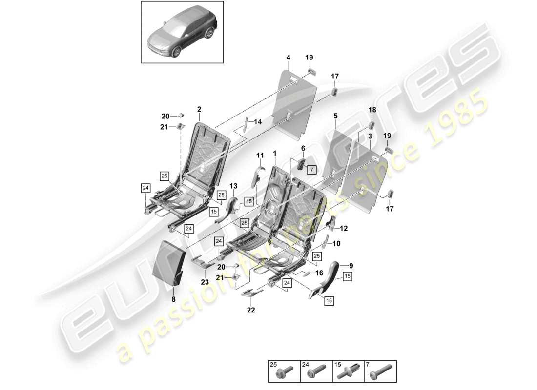 porsche 2022 (cayenne e3 9ya/9yb) back seat backrest trim accessories standard seat part diagram