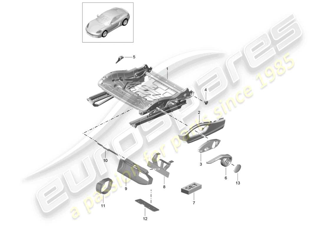 porsche 2022 (718 cayman) seat frame sports seat accessories bracket fire extinguishers part diagram