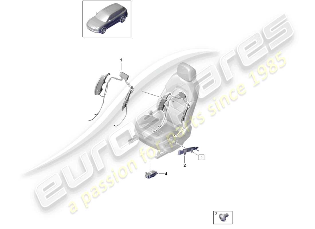 porsche 2024 (cayenne e3 9ya/9yb) pneumatic components for seat front sports seat part diagram