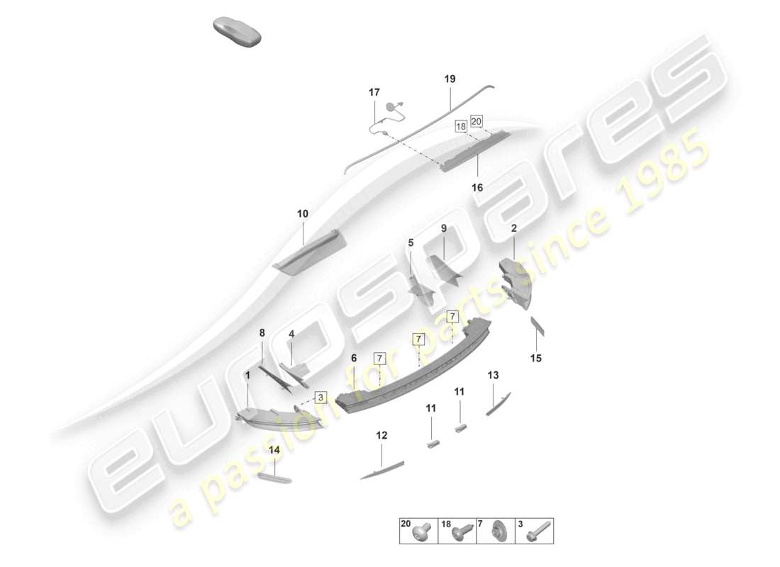 porsche 2023 (taycan 9j1-1) rear light additional brake light licence plate light part diagram